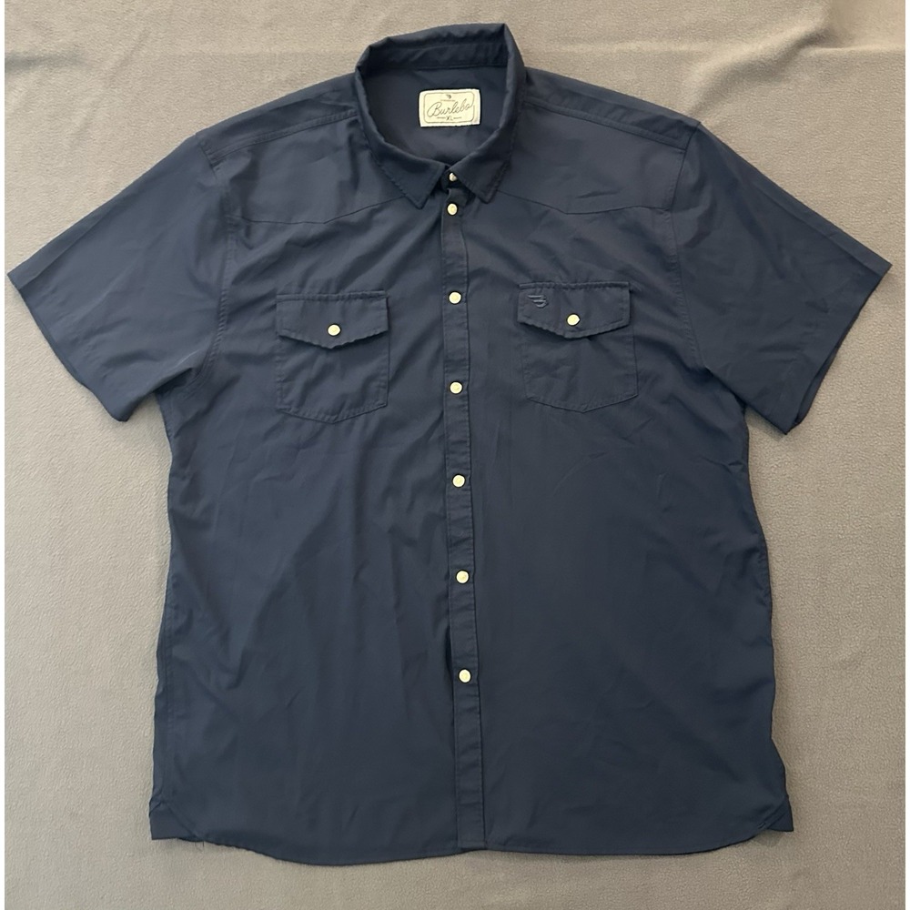 Burlebo Pearl Snap Short Sleeve Western Shirt Navy Blue Mens Size XL